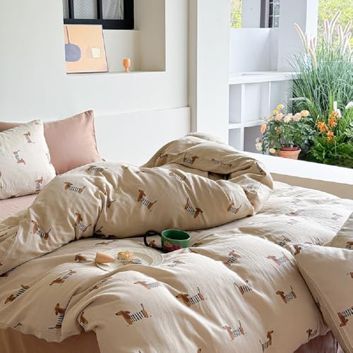 Lanqinglv Bettwäsche 135x200 cm Mädchen Dackel Hellbraun Braun Kinder Bettwäsche aus Microfaser, ÖKO-TEX Bettwäsche Set - Bettbezug mit Reißverschluss und 1 Kissenbezug 80x80 cm