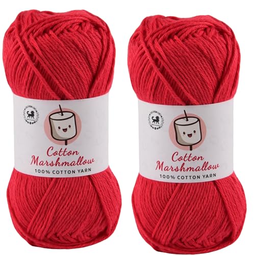 Image of NESTNHAVEN Cotton Marshmallow 100% Cotton Yarn - (50 g, 130 m) - Luxury Yarn for Crochet, Amigurumi, Embroidery, Toys, Garments, Flowers and Hobby Projects (Red) |
