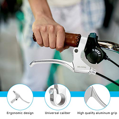 Brake Lever, BicycleStore 1 Pair 2.2cm Diameter Bicycle Brake Handles Aluminum Alloy Universal Anti Skid Front Cycling Bike Brake Kit Bike Accessories for Mountain Bike Folding Bicycle Road (Silver)