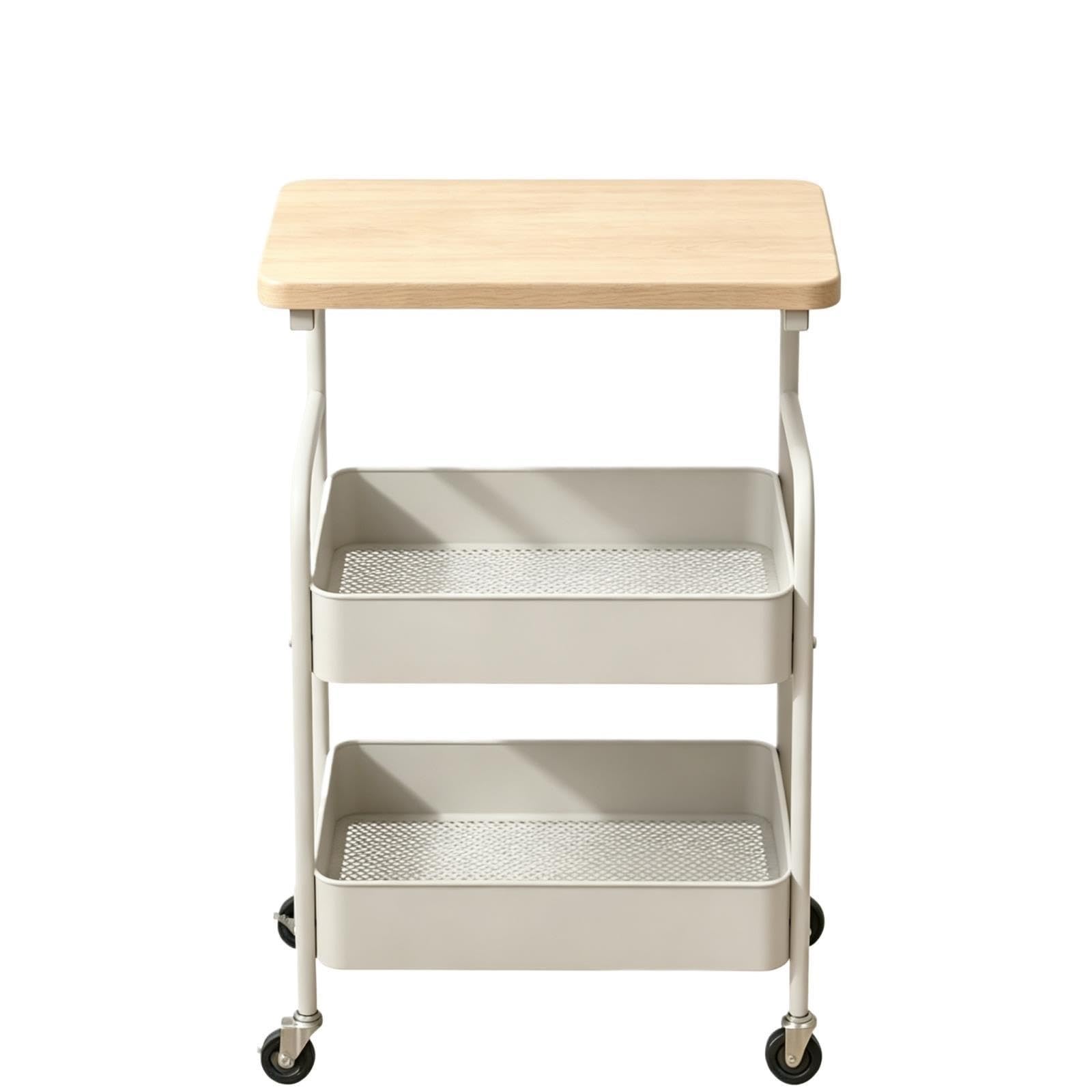 Carrello portaoggetti con rotelle a 3 livelli piano in legno