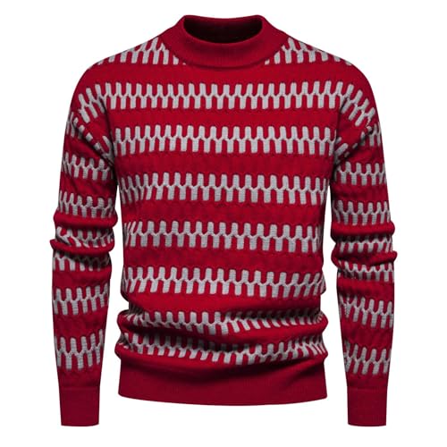 Men's Mock Turtleneck Sweater Long Sleeve Half Neck Pullover Thermal Casual Ribbed Stripe Pullover Solid Sweaters