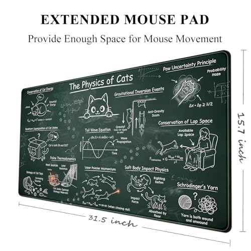 Image of The Physics of Cats Desk Mat Large Mouse Pad Gaming Mousepad XXL Desk Pad 31.5''X15.7'' Extended Big Keyboard Mouse Mat Science Teacher or Cat Lover Gift for Office Decor