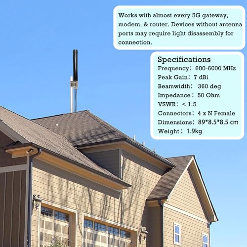 Image of Omni Directional 4x4 MIMO Antenna 5G for t-Mobile, 4G / LTE / 5G Cellular Antenna for Router & Gateways, Verizon, AT&T Home Internet, with 2 Dual 10 Meter Cable SMA