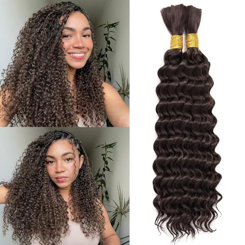 LPARMJIT Deep Wave Bulk hair for Braiding 18 inch 2 Bundles/Pack No Weft for Braiding Wavy Synthetic Braiding Hair Extensions for Boho Braids (4#