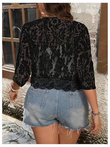 WDIRARA Women's Plus Size Lace Cardigan Open Front 3/4 Sleeve Lightweight Cropped Bolero Shrug2