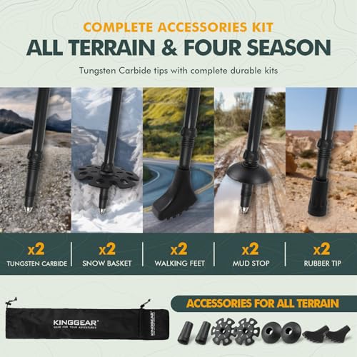KINGGEAR TPC 100% Carbon Fiber Hiking Poles, Telescopic Retractable Nordic Trekking Poles, Ultra Lightweight Nordic Walking Stick, Metal Flip Locks, Cork and Extended EVA Handle - Thumbnail 6