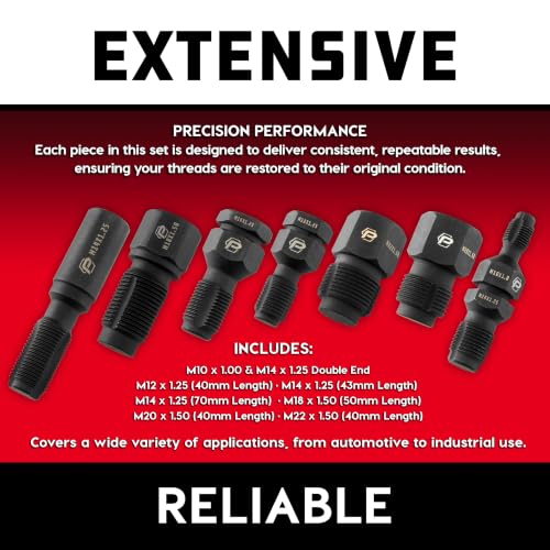 Image of Powerbuilt 7pc Master Thread Repair Chaser Set (O2, Spark Plug & Fasteners) | Heat-treated steel, restores damaged fastener grooves; corrosion resistant precision fit multi sizes, - 643099ECE