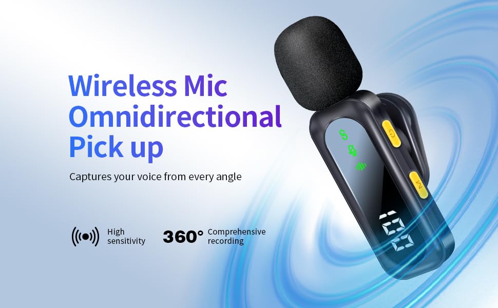 Image of Wireless Lavalier Microphone with Magnetic Clip & LED Display, Mini Lapel Mic，Wireless Microphone for iPhone,Android, iPad, for Video Recording, Streaming, Interview, Vlog,Tiktok,YouTube