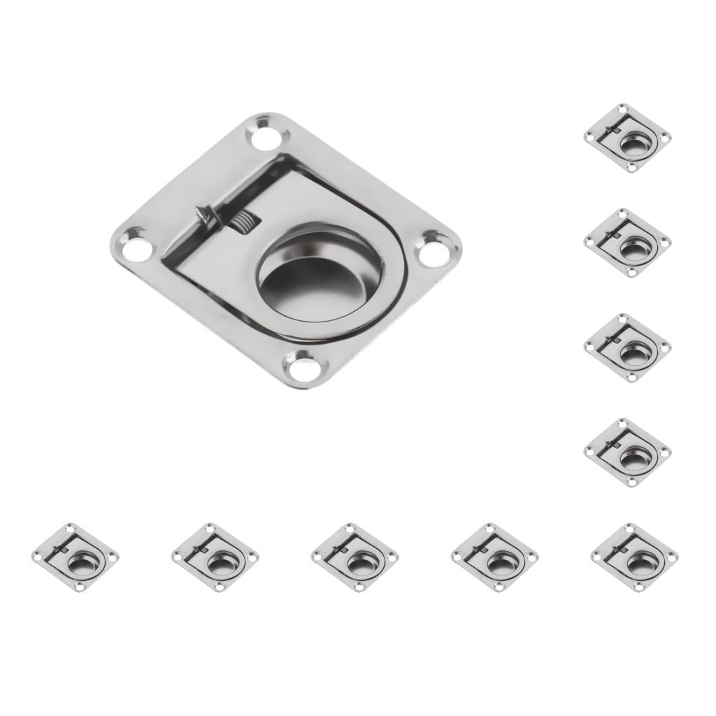 10 Set Marine Boat Deck Hatch Flush Ring Pull - Stainless Steel 43x 36mm, Style 2