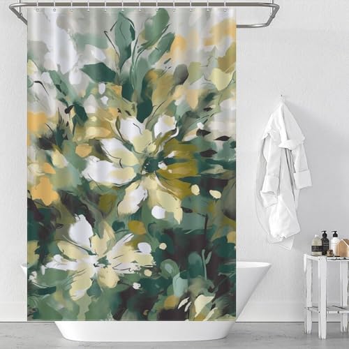 Rideau de douche en tissu pour éviter les éclaboussures style rustique jaune vert - 4