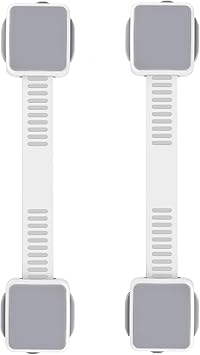 2 Pack Child Safety Cabinet Locks for Baby Proofing, Length Adjustable Latch Straps Dual Button Design for Drawers Fridge Refrigerator Doors Toilet Seat Oven