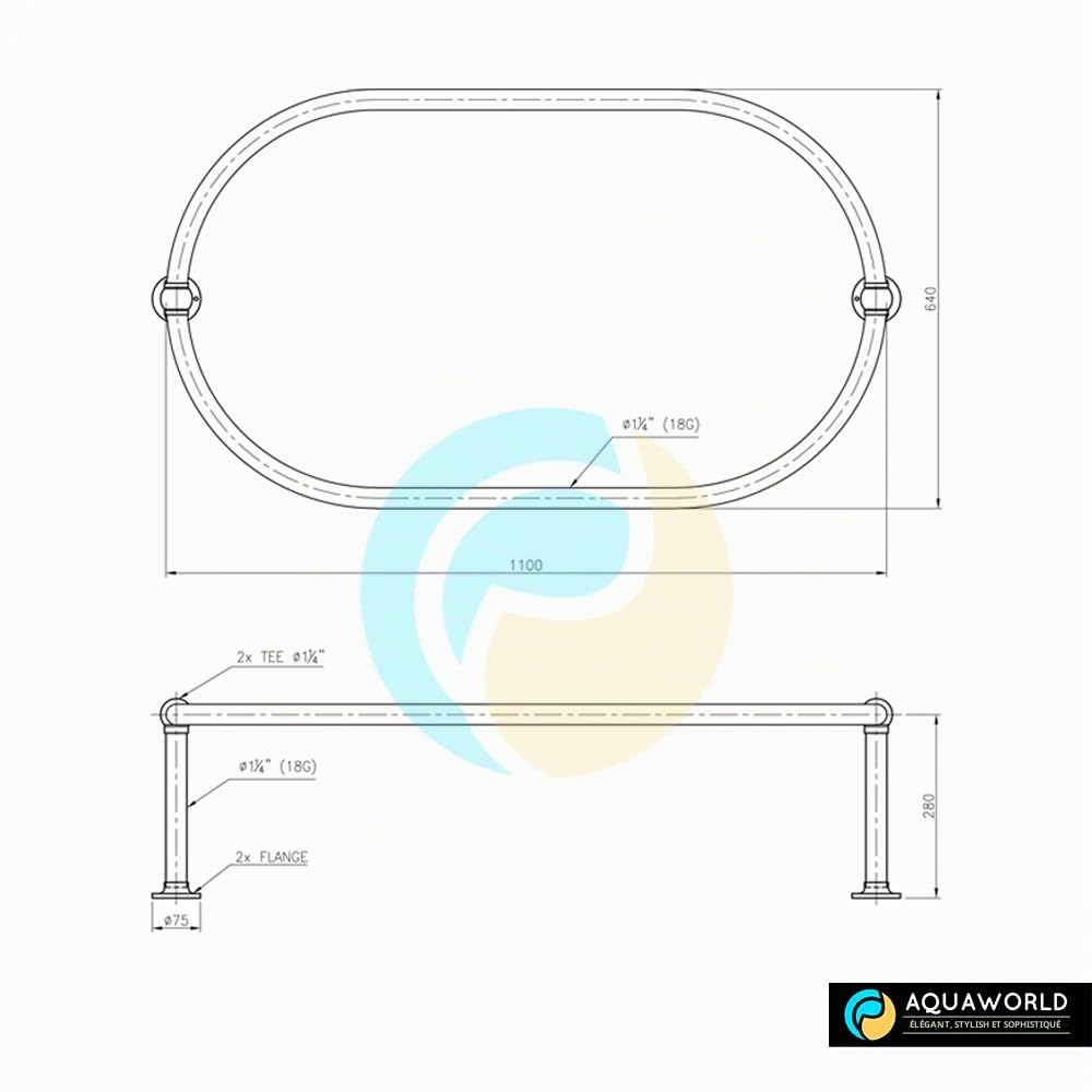 AQUAWORLD Oval Shower Curtain Rod for Bathroom Decor, Ceiling Mounted, Sturdy Construction, Black Shower Curtain Rod, Ideal for Small Bathrooms Size: 110 x 64 x 28 cm