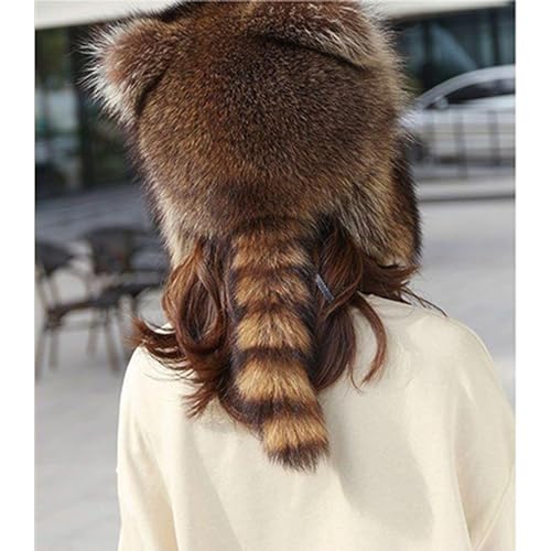 Cute Faux Fur Raccoon Tail Parent-Child Plush Hat, Little Cute Raccoon Women's Winter Plush Protection Hat 6