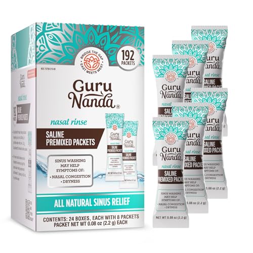 Image of GuruNanda PreMixed Saline Packets for Nasal Rinse (192 Count), All Natural Sinus Rinse Packets to Help with Allergies & Congestion Relief, 0.08oz Each