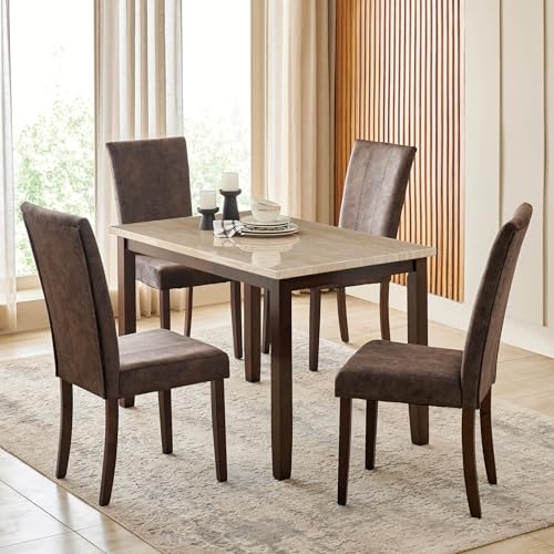 Image of Home Centre | Helios Casper Faux Marble Top 4-Seater Dining Table | Dining Set for Home | Beige