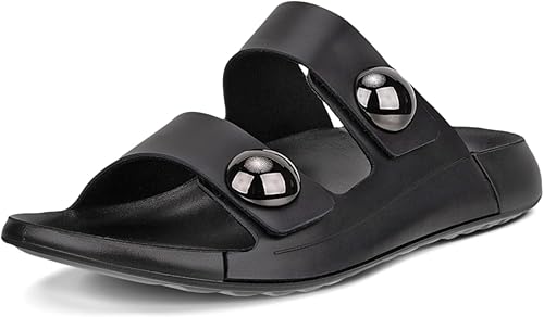 ECCO Women's Cozmo Two Band Button Slide Sandal, Black, 6-6.5