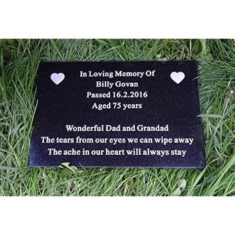 TATUNER Personalised Engraved Natural Granite Memorial Plaque Grave Marker Headstone With Heart 30cm x 20cm L Cover