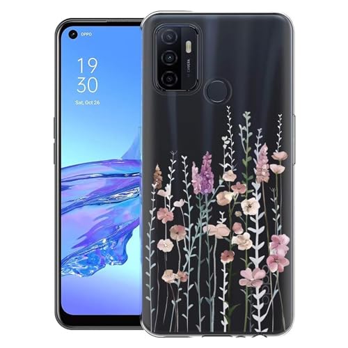 Kaywzo Cover per OPPO A53 2020/A53S,Custodia in Trasparente TPU con Modello del Modelli di Fiori Colorati,Ultra Sottile Donna Silicone Phone Protezione Case Cover-3