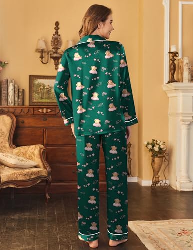 Image of Ekouaer Womens Satin Pajama Set Classic Pattern Silky Pj Sets Button Down Sleepwear Loungewear