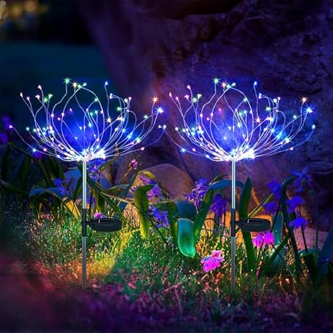 Anordsem Garden Lights Outdoor Decorations: Solar Fireworks Light Waterproof for Yard Patio Outside Decor - Led Fairy Starburst Sparklers Twinkle Lighting Pathway Lawn Flowerbed Decorative