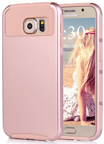 ERAGLOW S6 Case, Heavy Duty Rugged Shockproof Armor Holster Defender Slim Protective Hard Soft Rubber Bumper Case Cover for Samsung Galaxy S6 (Rose Gold)