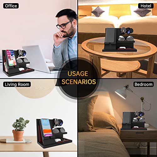 Iswabard Gifts for Men Desk Organizer Wooden Phone Docking Station for Men Key Wallet Holder Watch Organizer Men Birthday Gifts for Men Dad Birthday Gift Nightstand Organizer - Thumbnail 2