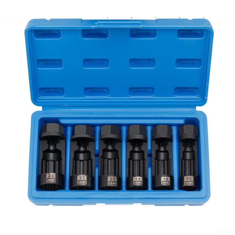 PureBowlic Strut Nut Socket Set 16-24mm, 12-Point 1/2in Drive Steel Black Oxide, Car Suspension Shock Absorber Rel Tool For Auto Repair, 5 Or 6 Pieces(6pcs)