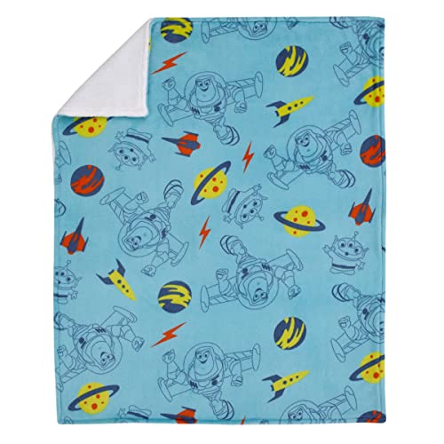 Image of Disney Toy Story Aqua, Lime and Orange Buzz Lightyear Super Soft Sherpa Baby Blanket