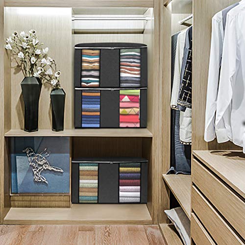 king do way Closet Organizer Clothes Storage Bags Large Capacity Storage Organizers with Reinforced Handle,Stainless Steel Zipper,3 Layer Fabric for Comforters,Bedding,Blankets Clothing Black