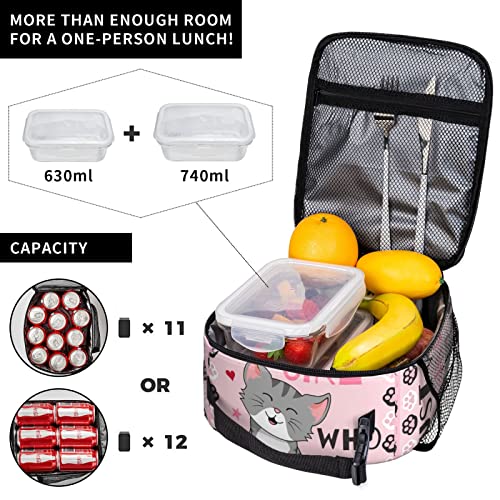 Kaeddi Cute Cat Lunch Bag Large Capacity Heat Insulated Lunch Box Leakproof Durable Portable Reusable Handbags Thermal Cooler Tote Bag, Just A Girl Who Loves Cats (One Size, White) #TOP3