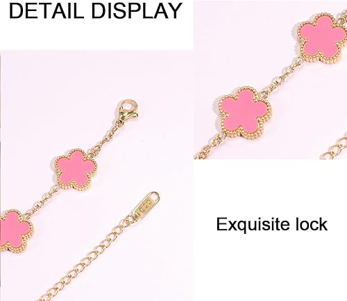 Miniatura 4 de Pulsera de hierba de cinco hojas chapada en oro de 18 quilates, pulseras de eslabones de trébol de cuatro hojas, pulseras de la suerte, pulsera de