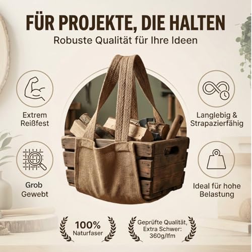 STOFFKONTOR Jute Sackleinen Meterware in Natur, 100% Jute, Robust & Flexibel verwendbar, ca. 130 cm breit, ca. 360 g/lfm