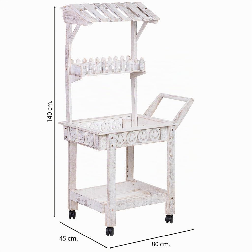 WANDERLUST DECO Carro expositor-estantería de madera 80x45x140h cm