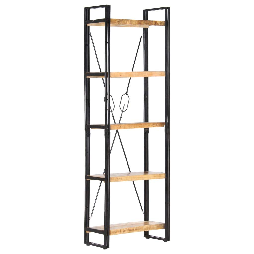 Bücherregal mit 5 Fächern, Standregal aus massivem Mangoholz und pulverbeschichtetem Stahl, Industrie-Design Regal für Wohnzimmer, 60 x 30 x 180 cm