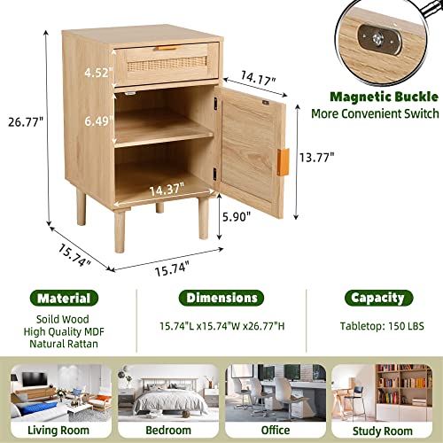 Sthouyn Rattan Nightstand Set Of 2, Bedside Table With Drawers For Bedrooms, Bed Side Table/Night Stand, Wooden Storage End Tables Living Room, Farmhouse Boho Nightstands (2, Natural Rattan Yellow) #TOP2