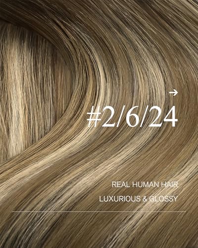 Image of YoungSee Sew in Hair Extensions Real Human Hair Ombre Hair Extensions Weft Dark Brown Roots to Medium Brown with Blonde Balayage Soft Hair Extension Sew in for Full Head 100G 18Inch