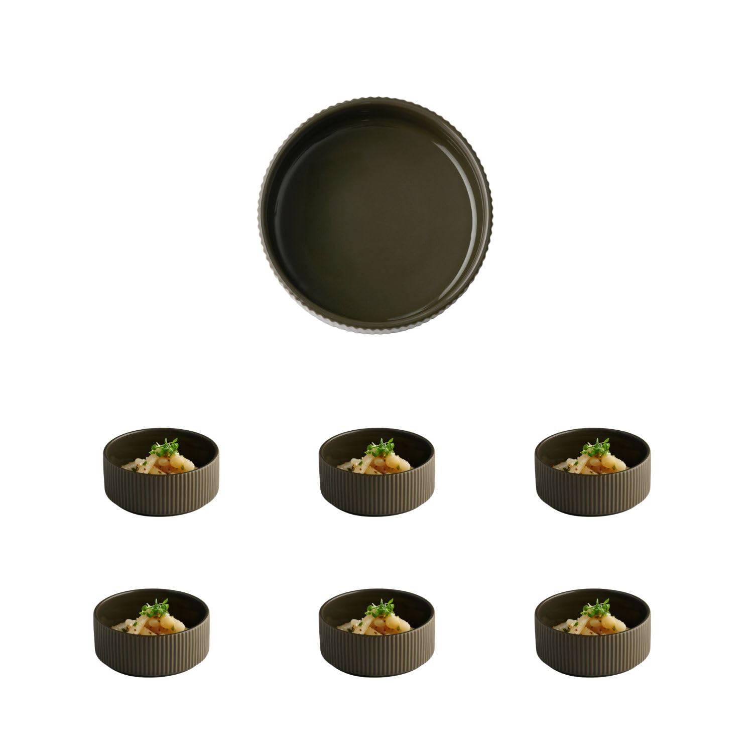 APS The Grid 19072 Bowl Porcelain Diameter 14 cm 450 ml Colour Mud Brown Stackable Set of 6