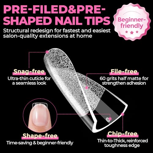 Image of UNA GELLA Extra Short Square Nail Tips 504PCS - XS Sharp Square Pre-Etched Soft Gel Full Cover Acrylic False Nails, Press On Nails for French Style DIY Salon at Home, 12 Sizes