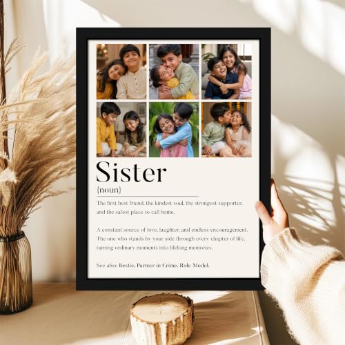 Image of Art Street Personalized Gift for Father, Dad Photo Frame | 6 Image Collage with Custom Text, Customized Photo Frame for Sister Rakhi, Wall Decor for Bedroom Living Room, A4 Size 8x12 Inch