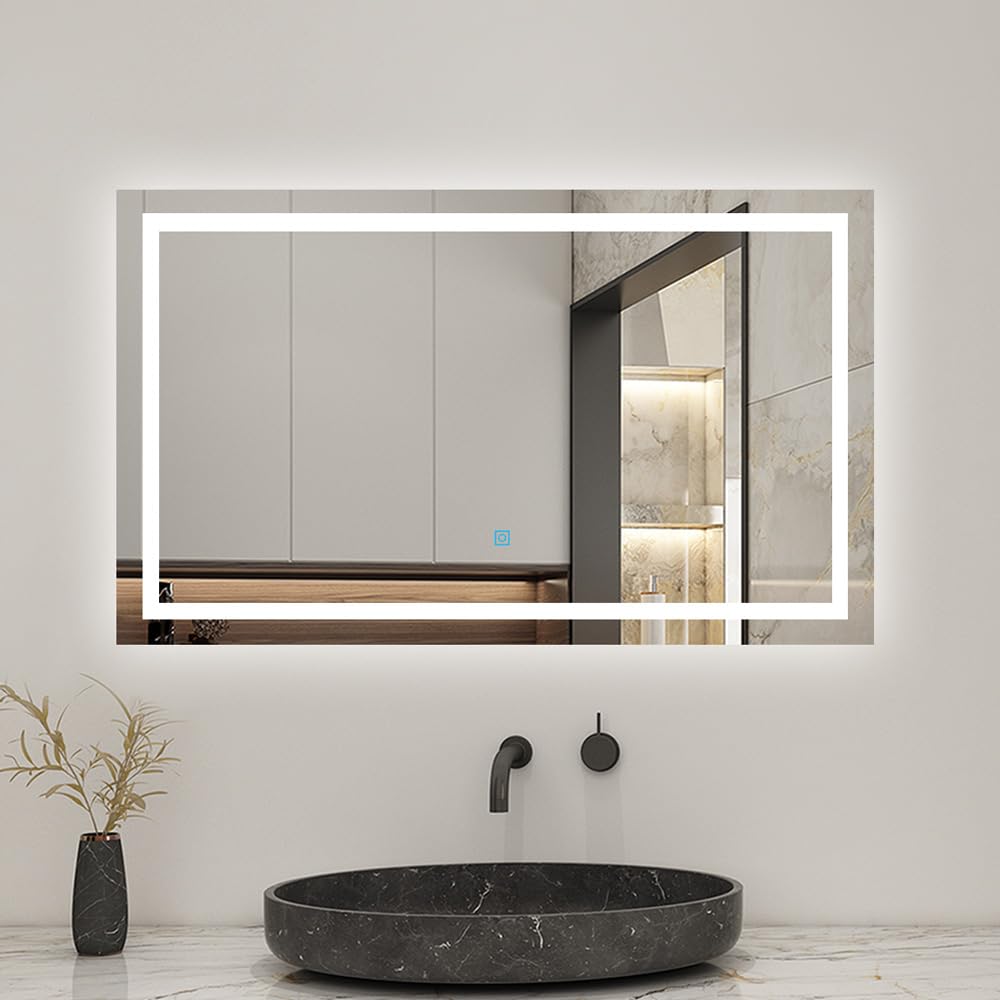 Biubiubath Bathroom 1000x600mm Bathroom LED Mirror with Lights Demister Touch Sensor Wall-mounted Horizontal/Vertical