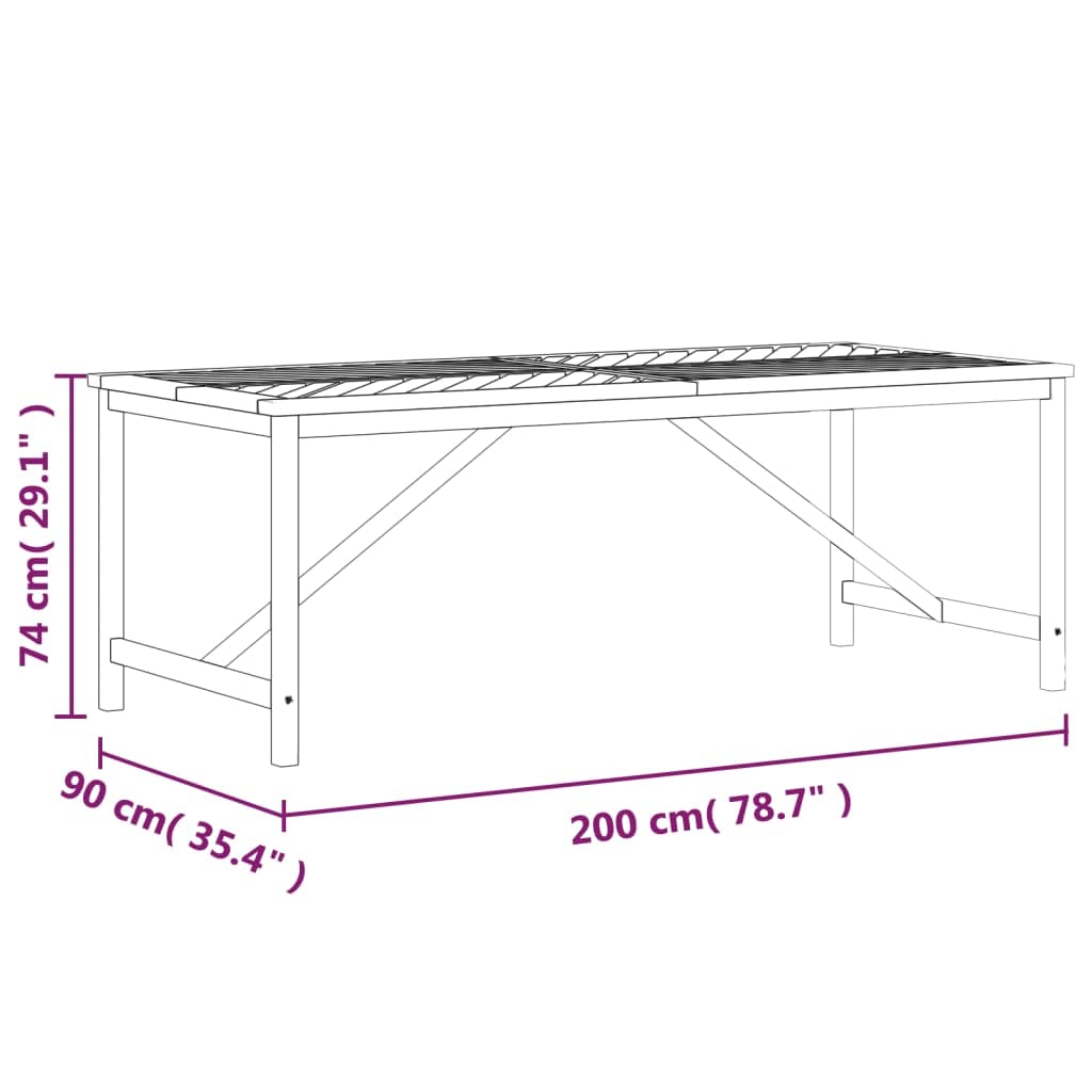 Stół ogrodowy w jodełkę, wzór w jodełkę, 200 x 90 x 74 cm, lite drewno akacjowe, stabilna rama drewniana, wytrzymały blat stołu do potraw i napojów, eleganckie wzornictwo z przekątną