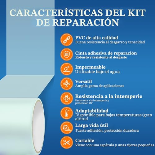 Miniatura 3 de Parches Piscina Bajo Agua,Cinta Adhesiva Para Piscinas 10cm X 250cm,Kit De Reparación Liner Piscinas,Parche Reparación Para Lona Piscina,Pvc Flex Tape Adecuado Castillos Inflables,Colchones De Aire