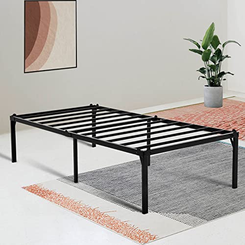 Veezyo Metal Bed Frame Twin - 18 Inch Black Metal Platform Bed Frame, Easy Assembly With Large Storage Space, 3,500Lbs Heavy Duty, No Box Spring Needed (Twin) #TOP4