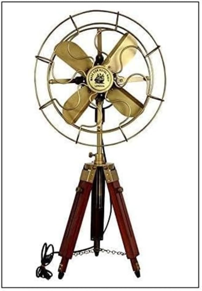 Vintage Designer Floor Fan with Wooden Tripod Stand, Decorative Pedestal Fan for Home and Office