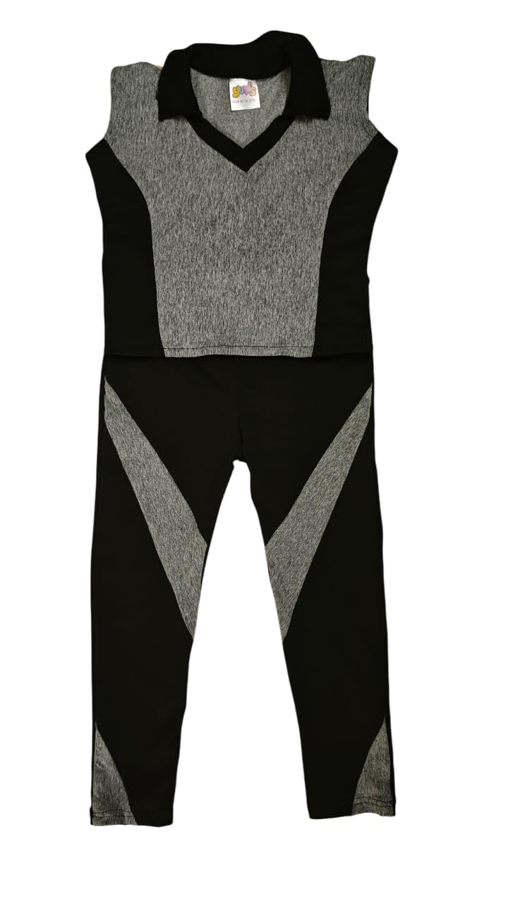 Cotton Blend Girls Sports Running Track Suit Set, Jogging Suit,Casual wear, Black and Grey (IN, Age, 9 Years, 10 Years, Regular, Black)-image-31