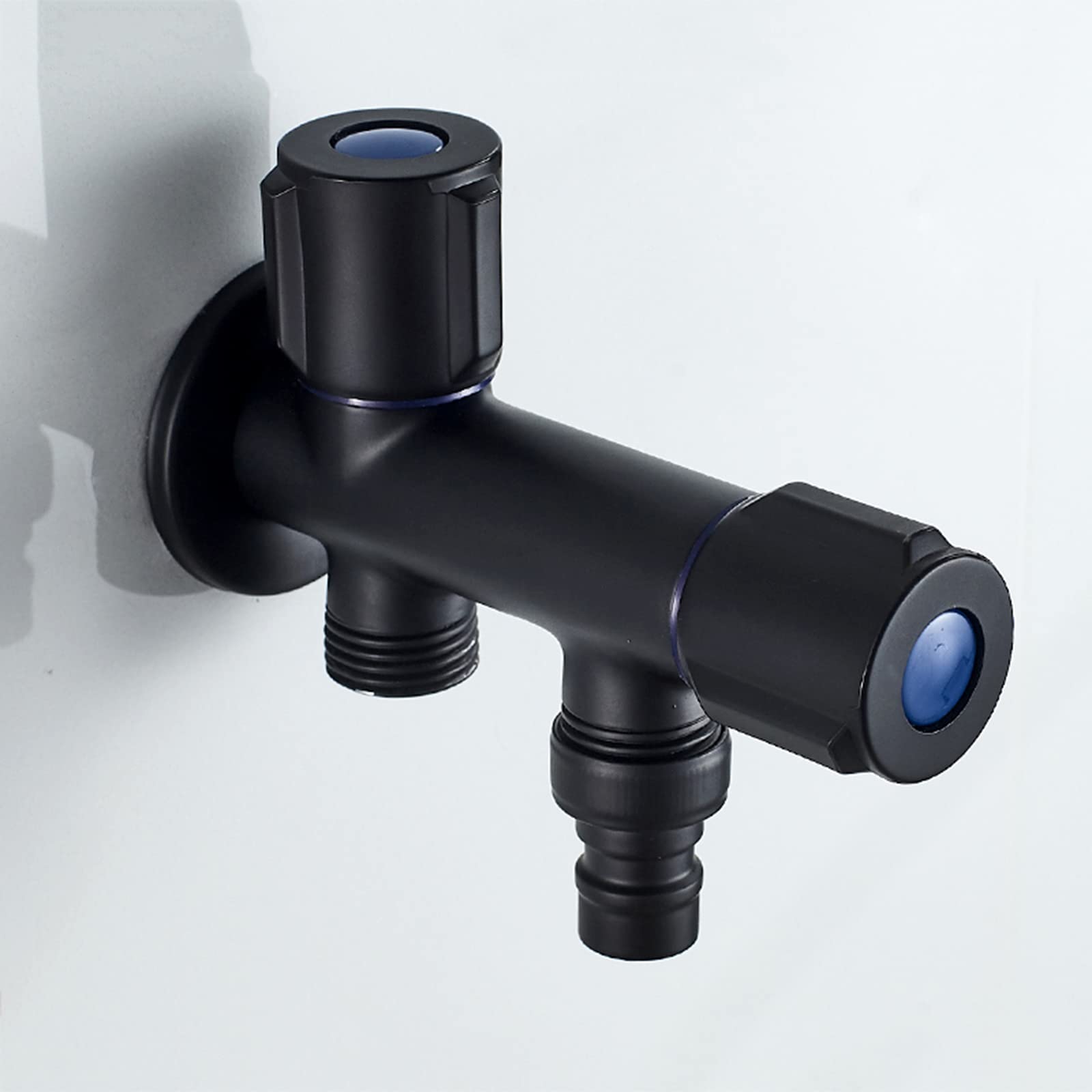 CMBSSTFC Grifo de jardín Doble, una Entrada, Dos Salidas, Adaptador de latón para Lavadora, grifos de Doble Salida, válvula de ángulo de Control Exterior, Negro C (Negro B)