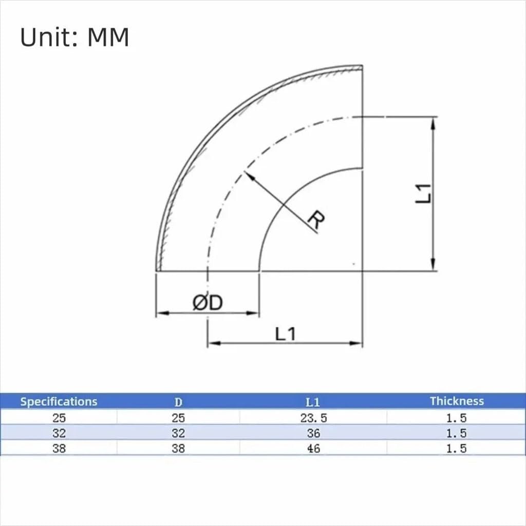 1 Pz 90 Gradi Mandrino Piegare In Acciaio Inox 304 Gomito OD 25/32/38mm 1.5mm Di Spessore Trasferimento Di Fluido Tubo Di Raccordo(38mm)