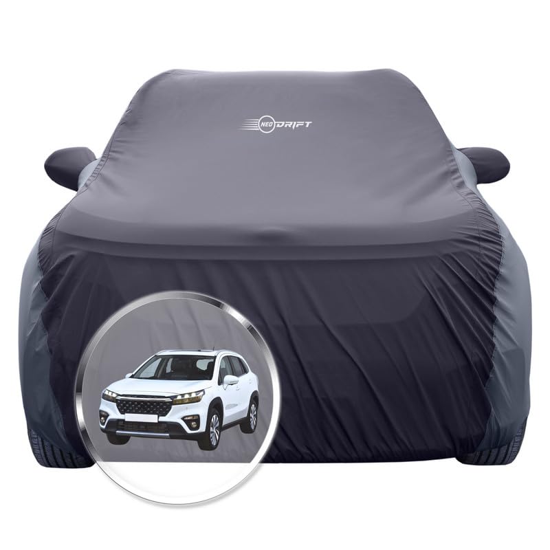 Image of NEODRIFT 'SuperTech' Car Cover for Maruti Suzuki S-Cross (100% Water-Resistant, All Weather Protection, Tailored Fit, Multi-Layered & Breathable Fabric) (Colour: Black+D.Grey)
