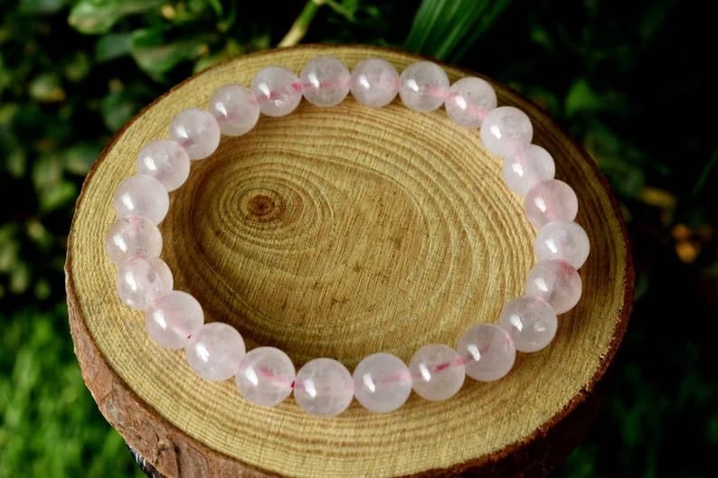 Braccialetto in quarzo rosa fatto a mano con pietre semipreziose naturali da 10 mm, perline rotonde lisce ed elastiche, braccialetto bohémien, braccialetto per meditazione spirituale, bracciale