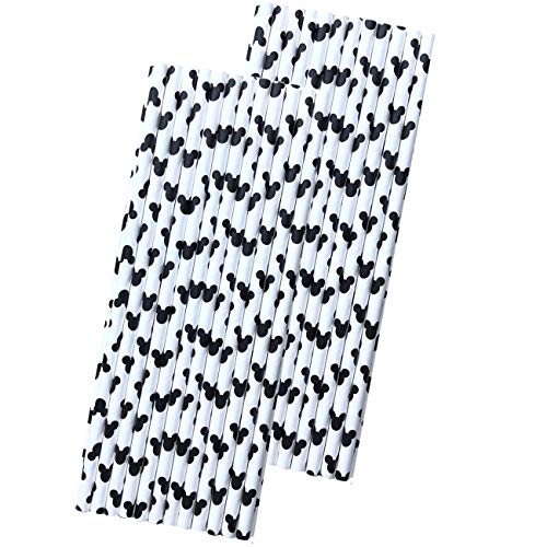 Mickey Inspired Mouse Ear Paper Straws - Black White - 50 Pack - Outside The Box Papers Brand - //coolthings.us